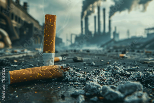 the remnants of factories belch out their last, a cigarette is crushed underfoot, its ember extinguishing among the detritus of industrial pollutio photo