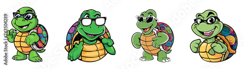 Charming turtle mascot illustration for t-shirt designs, Turtle vector collection. Generative AI