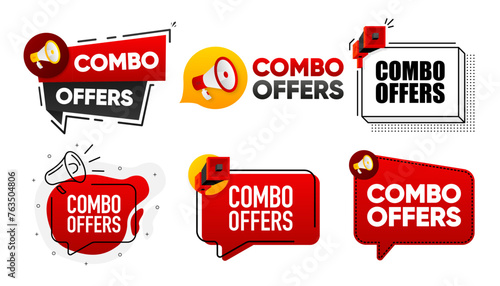 Combo Offers. Megaphone label collection with text. Marketing and promotion. Vector Illustration.
