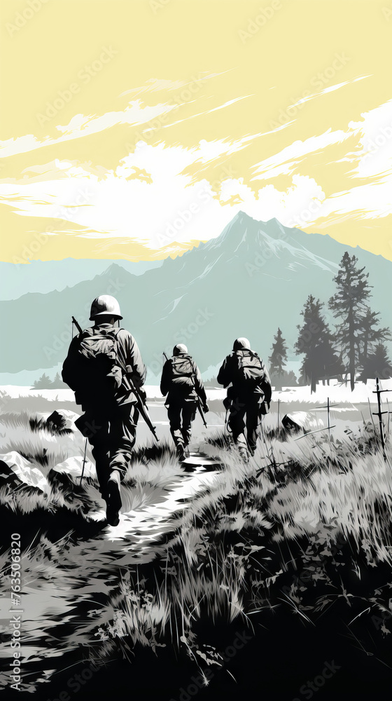 Soldiers on Patrol in Mountainous Terrain

