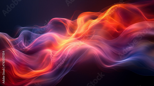 abstract color wave curve shiny transparent smooth black background.
