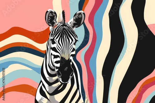 Modern abstract vector illustration of a zebra with stripes merging into a colorful abstract background. photo