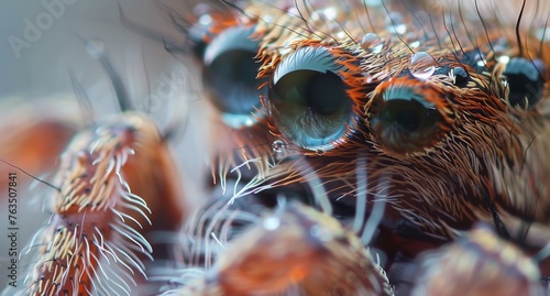 Detailed close up of a spiders multiple eyes, showcasing intricate details and textures photo