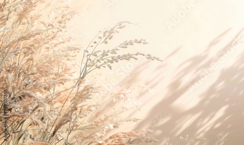 Dry grass and textured shadow on pink background