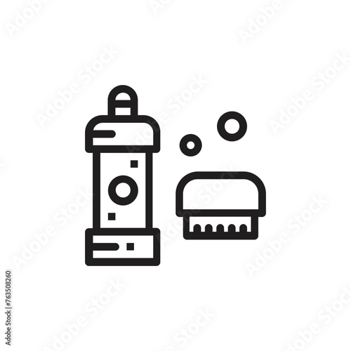 Vector bathroom icons set. Editable stroke. Shower, bath, toilet, bidet, mirror, water tap. Laundry and trash basket. Cosmetic shampoo comb cream. Toilet paper napkins and more