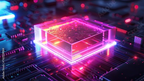 A compact, neon-highlighted lab-on-a-chip device delivering instant diagnostic results photo