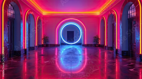 A digital art exhibition featuring neon installations and interactive displays