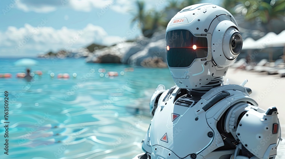 Fototapeta premium A robotic lifeguard assisting in beach and pool rescues