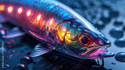 A neon-illuminated smart fishing lure attracting specific fish species