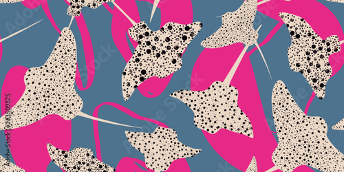 Seamless pattern with oceanic stingray. Collage contemporary print. Fashionable template for design

