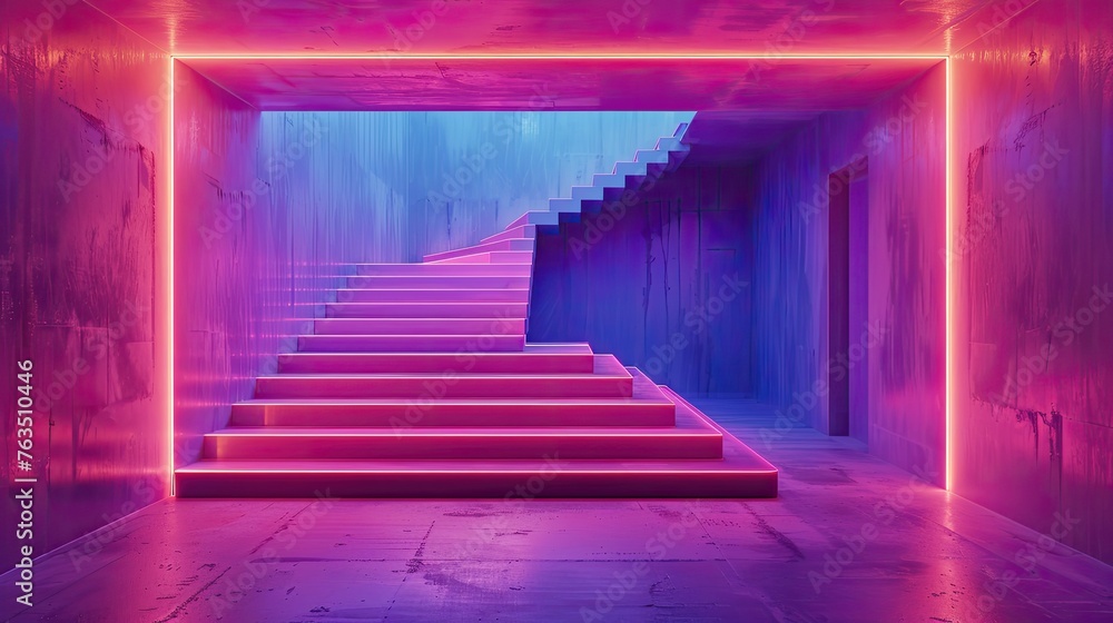 Fototapeta premium A neon-enhanced modular shelving system with integrated lighting and charging