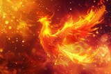 Artistic vector illustration of a mythological phoenix rising from flames, with a dynamic and fiery background.