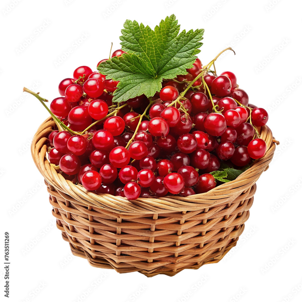 Red currants in a basket. isolated on transparent background.