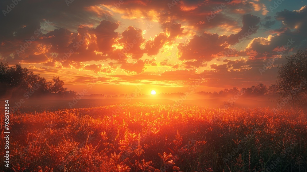 Atmosphere: An atmospheric scene of a sunset casting a warm glow