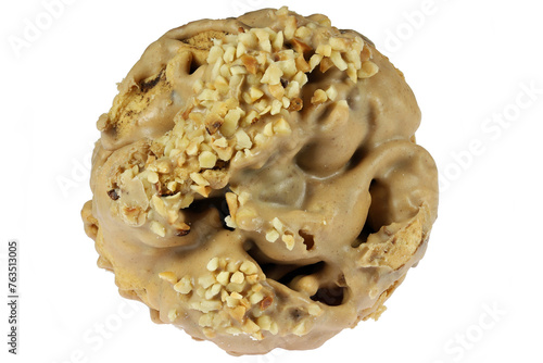 Rothenburger Schneeball (snowball pastry from the German city of Rothenburg) with nougat filling isolated on white background