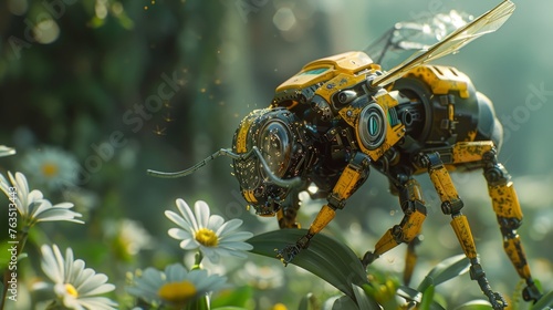 Future vision of solar powered robotic bees pollinating urban gardens