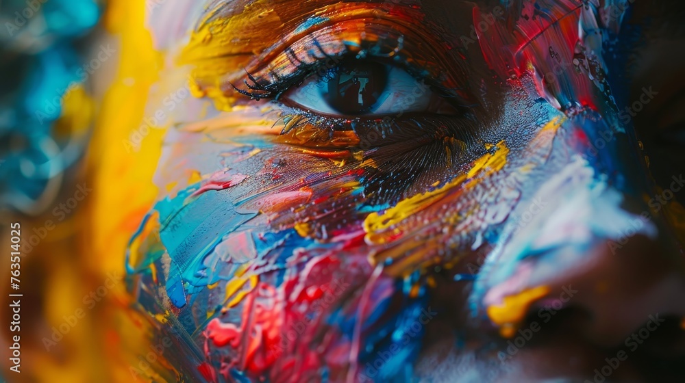 Obraz premium Skilled artist paints with bold colors, forming abstract scene