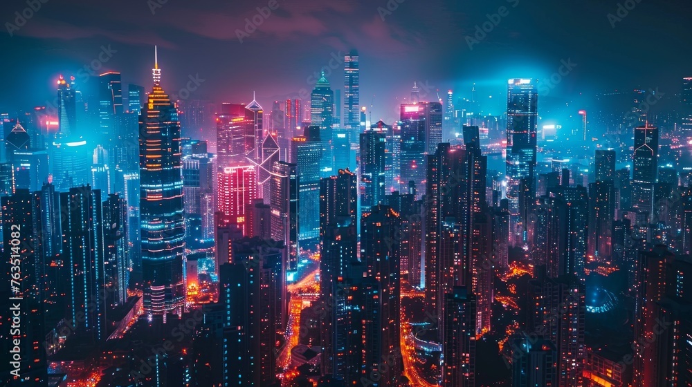 Technology: A futuristic city skyline illuminated by neon lights Technology: A futuristic city skyline illuminated by neon lights