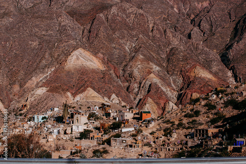 View of the Maimara Cemetery and Cerro Paleta del Pintor, Jujuy, Argentina. photo