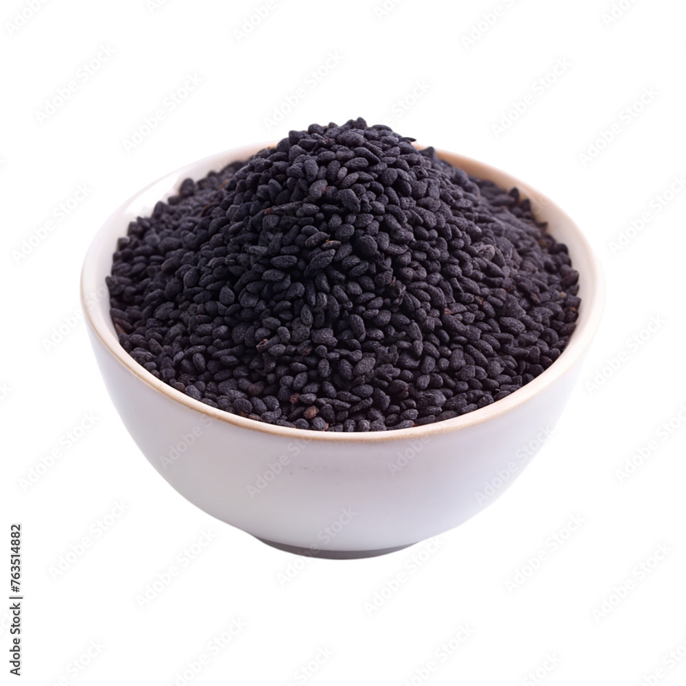Black cumin seeds in white bowl. isolated on transparent background. Black cumin seeds in white bowl. isolated on transparent background.