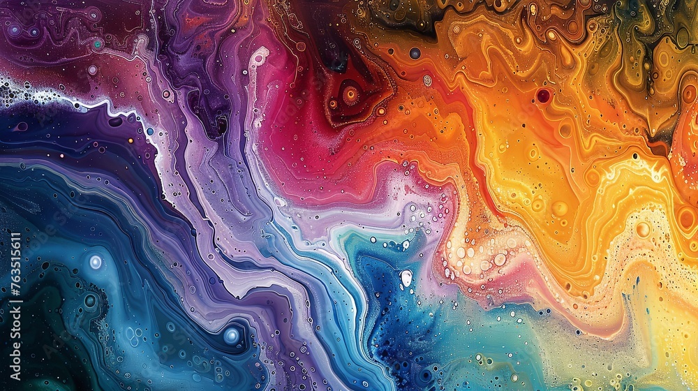 A mesmerizing fluid art painting with waves of vibrant, intermingling colors creating a visually stunning texture. - obrazy, fototapety, plakaty 