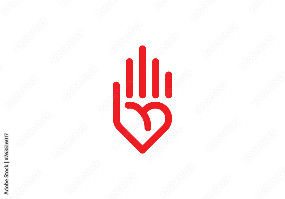 love hands logo design. hello heart health care icon template