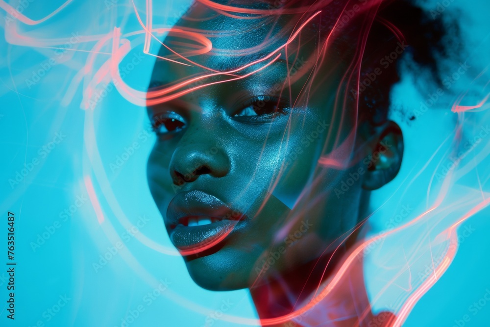 Fototapeta premium black woman long exposure artistic creative portrait. 