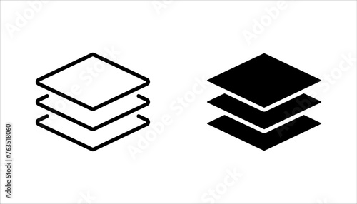 Layers icon set, Three levels stacked, vector illustration on white background