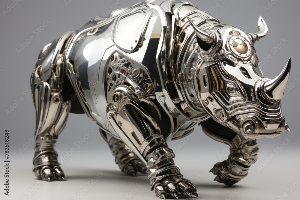 Metal Rhino Sculpture Displayed Metal Rhino Sculpture Displayed