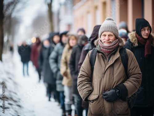 Group Walking on Snow Covered Street