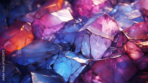 Abstract background with Opal effect texture. Close-up view group of purple rocks, highlighting their unique coloration