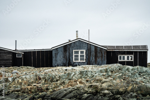 Penguins in Antarctica on icy day