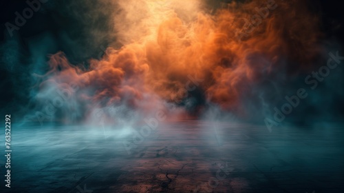 Orange and Blue Smoke in Empty Warehouse: Background Wallpaper Texture