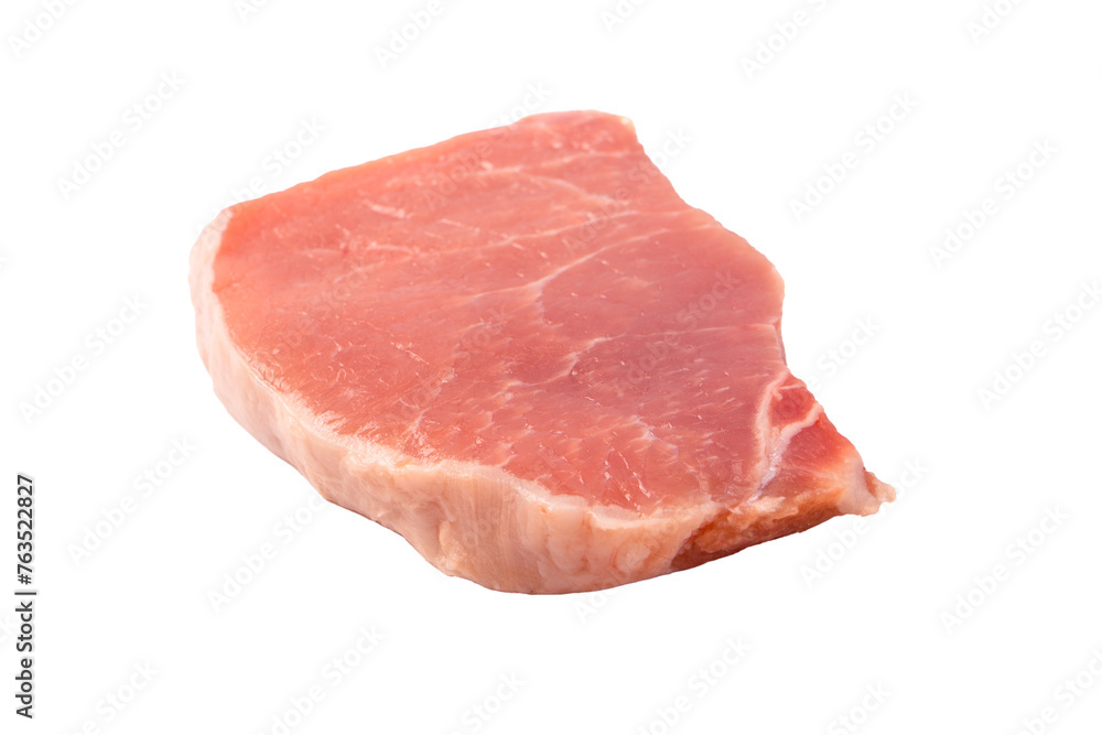 Raw pork pieces isolated on a white background.