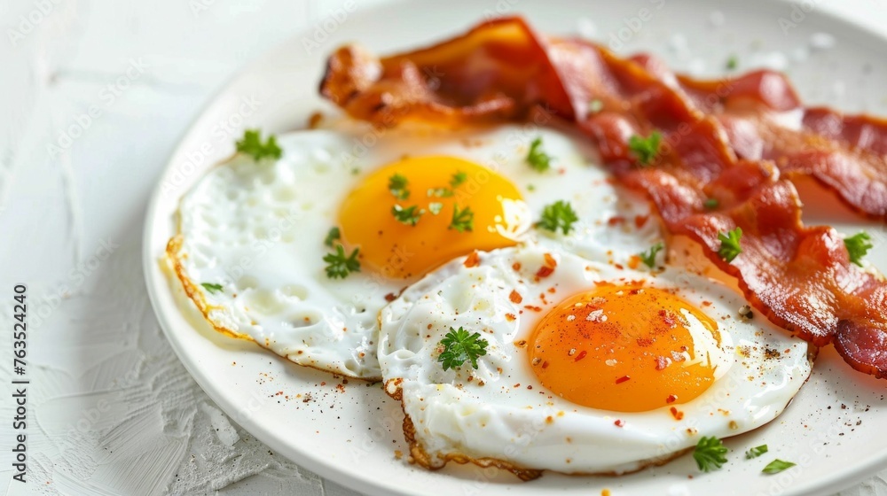 Classic Breakfast: Sunny Side Up Eggs with Crispy Bacon. Generative ai Classic Breakfast: Sunny Side Up Eggs with Crispy Bacon. Generative ai