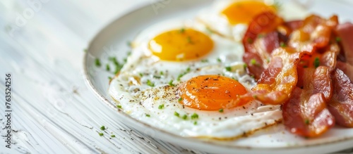 Classic Breakfast: Sunny Side Up Eggs with Crispy Bacon. Generative ai