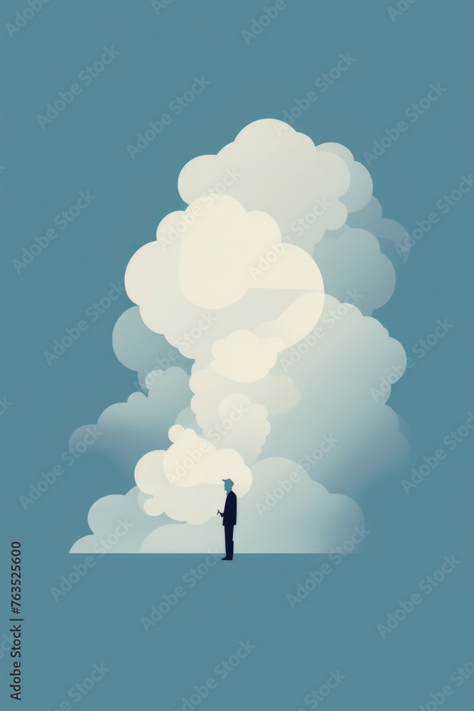A man stands in front of a large cloud of smoke A man stands in front of a large cloud of smoke