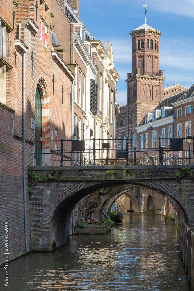 Utrecht, the Netherlands. 2 March 2024. Kromme Nieuwegracht with brick buildings and bridges. The Kromme Nieuwegracht is a canal in the center of the Dutch city of Utrecht
