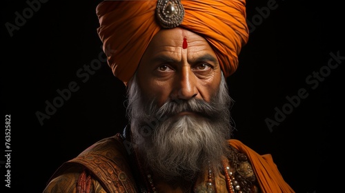 Man Wearing Orange Turban and Beard