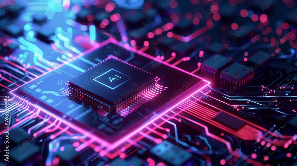 Artificial Intelligence Concept, Computer Chip Positioned on Circuit Board Artificial Intelligence Concept, Computer Chip Positioned on Circuit Board