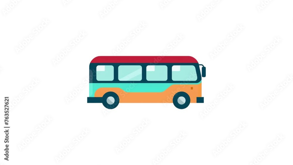 Illustration of a bus on the road. The body is shaking and the tires are spinning as it runs on the road. White background, black background, green screen Chroma key. Flat design, 4K Motion Graphics. Illustration of a bus on the road. The body is shaking and the tires are spinning as it runs on the road. White background, black background, green screen Chroma key. Flat design, 4K Motion Graphics.
