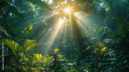 Sunlight Filters Through Trees in the Jungle