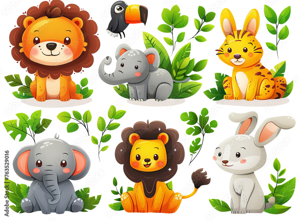 Naklejka premium collection of cartoon animals, bright and cute clipart. Concept: children's educational book, getting to know animals, developing imagination