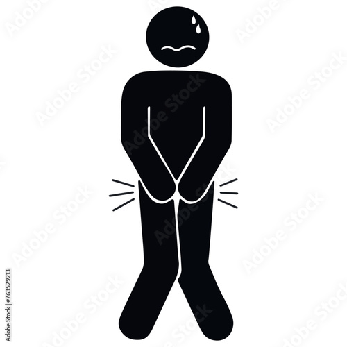 Vector man holding his pee icon illustration