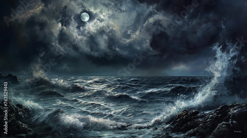 dark stormy sea at night