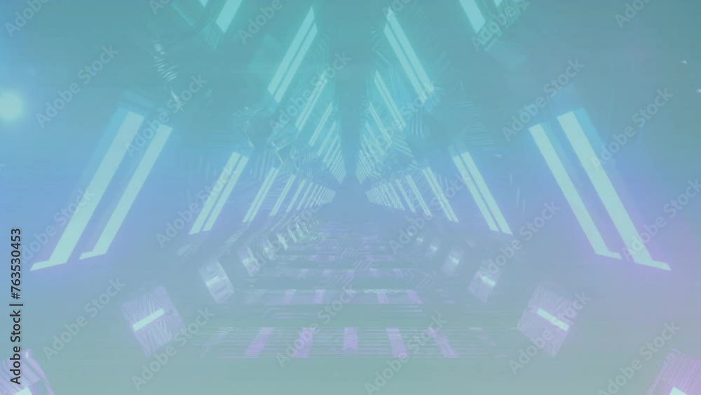 Animation of neon tunnel on blue background Animation of neon tunnel on blue background
