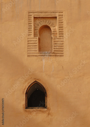 The Gold City of Marrakech. Detail of facade and windows in the historic Medina. Morocco.
UNESCO World Heritage.