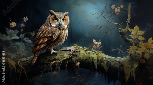 A Serene Depiction: Wise Owl Perched photo