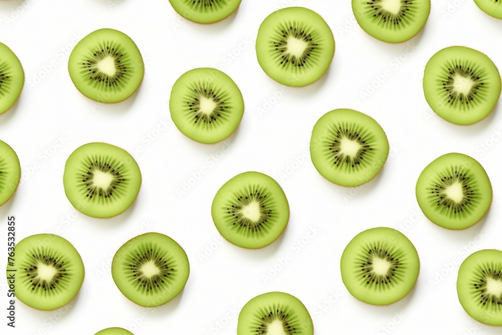 Fototapeta premium kiwi slices on a white background. Background image, seamless pattern