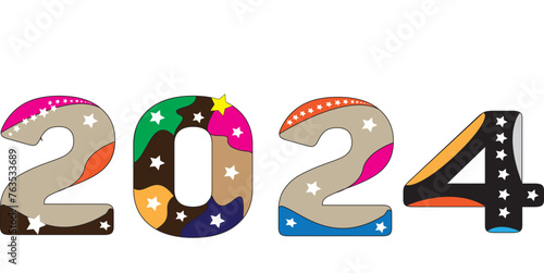 2024 Colorful 3d text design. happy new year 2024 Colorful text effect. 3d effect and 3d happy new year, 3d background 